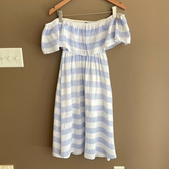 Lulus Cotton Off the Shoulder Striped Midi Dress - Picture 8 of 10